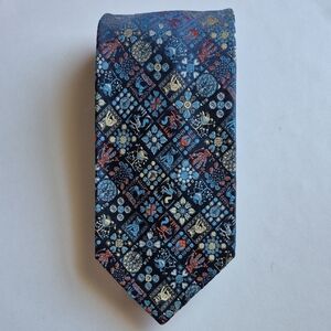 Tiffany Collection Men's Tie, Blue, Animal, Stained Glass Print, Cat, Squirrel